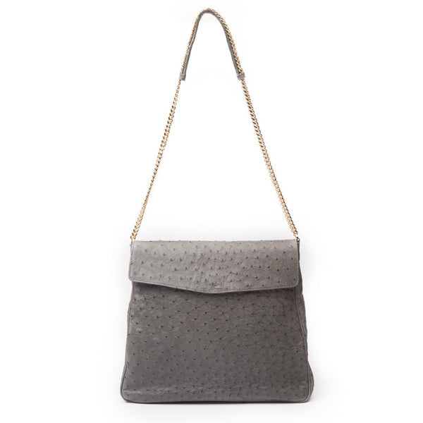 SUJ Grey Ostrich Hobo Shoulder Bag by LAYKH