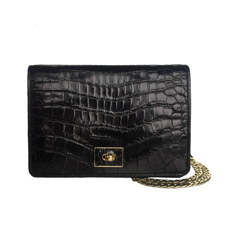 ANISHA Black Crocodile Cross Body Clutch Bag by LAYKH