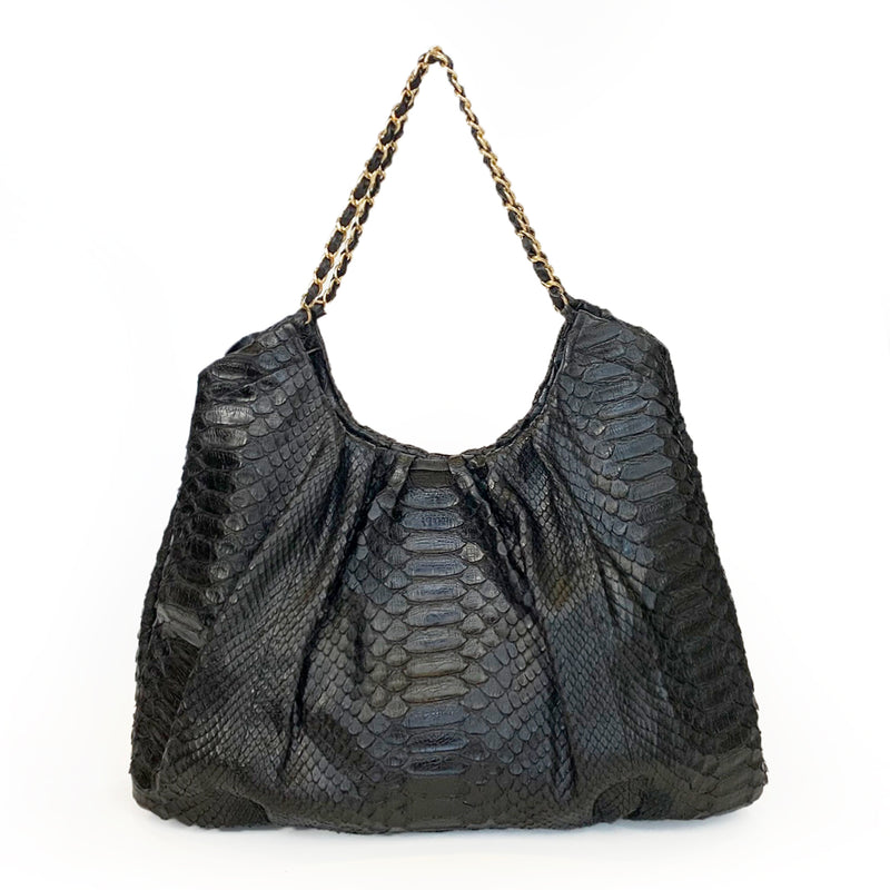 FAREESA (Small) Black Python Gold Chain Shoulder Bag