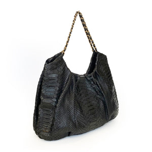 FAREESA (Small) Black Python Gold Chain Shoulder Bag