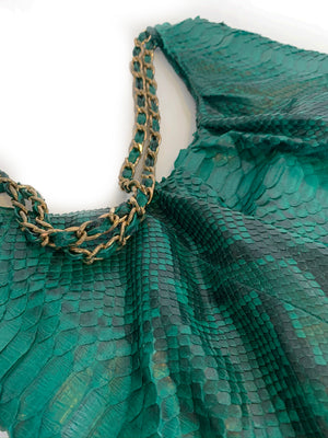 FAREESA (Small) Emerald Green Gold Chain Python Shoulder Bag