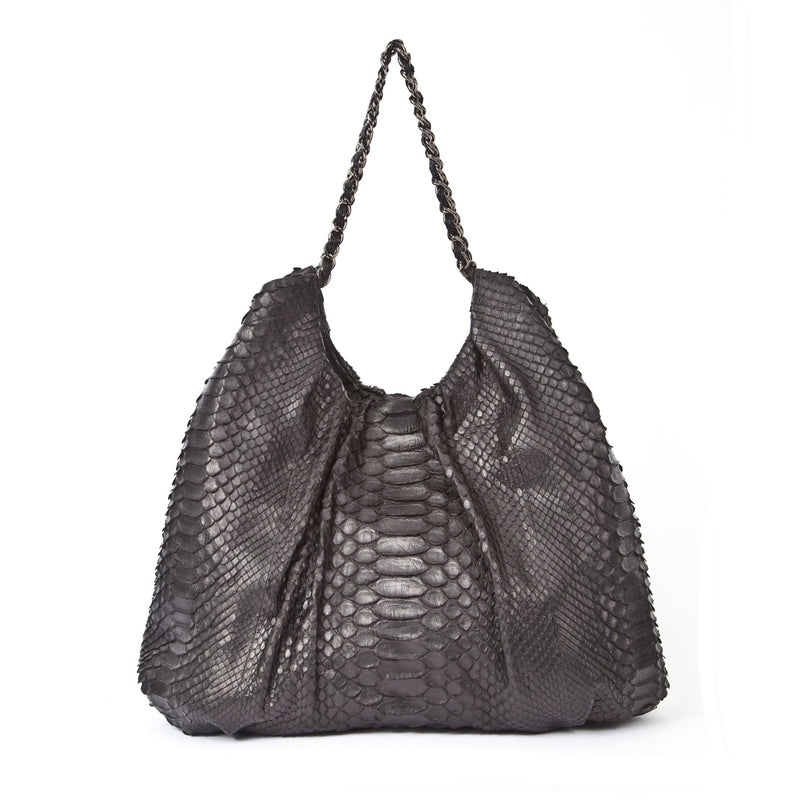 FAREESA Black Python Shoulder Bag by LAYKH