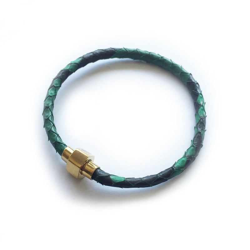 EMERALD GREEN PYTHON LEATHER BRACELET For Her by LAYKH