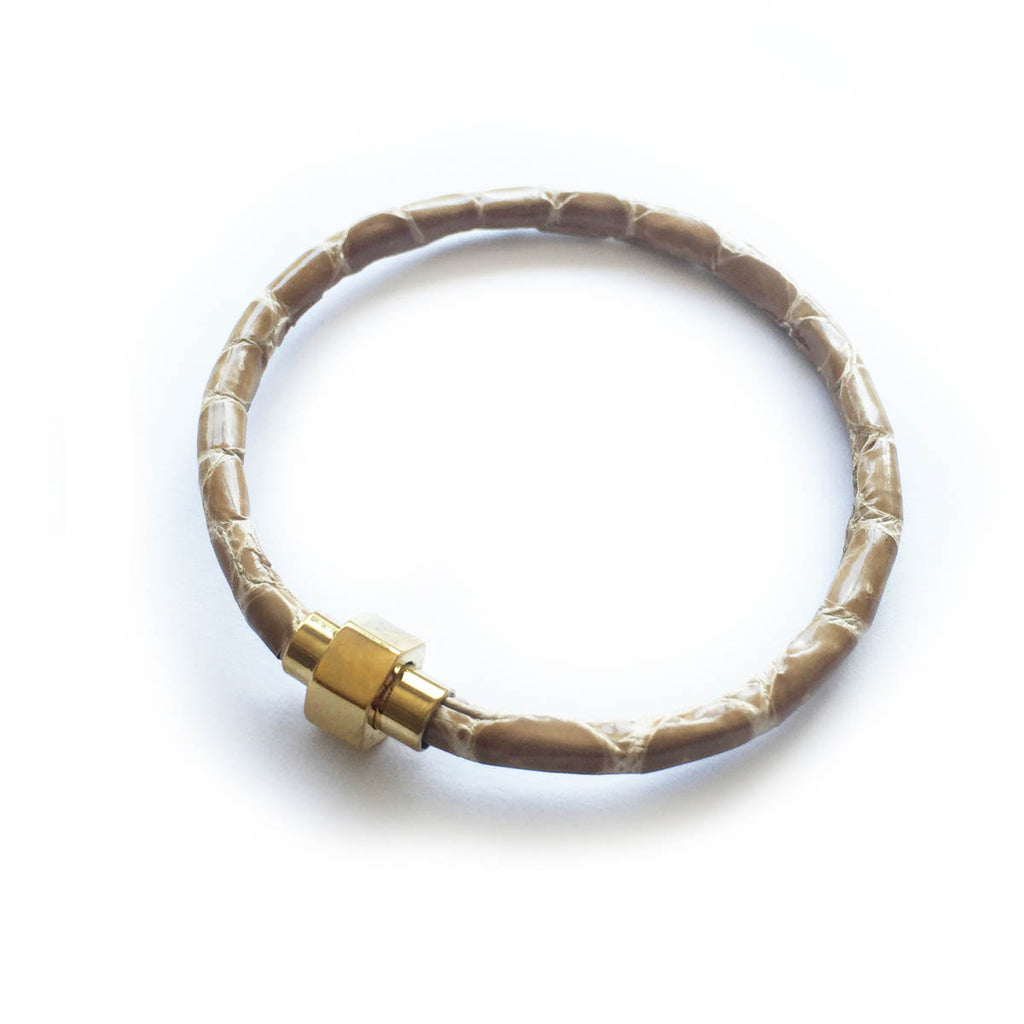 TAN CROCODILE LEATHER BRACELET For Her By LAYKH