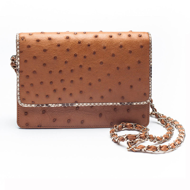 LEX Chestnut Brown Ostrich Cross body Clutch Bag