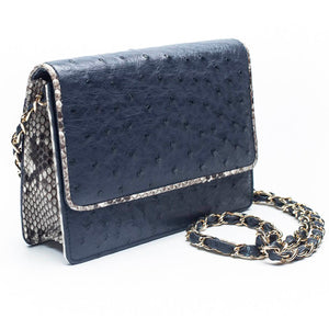 LEX Navy Blue Ostrich Cross Body Clutch Bag by LAYKH