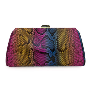 MEGHAN Multi Yellow Pink Blue Python Clutch By LAYKH