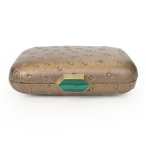 MONIKA Bronze Ostrich Minaudiere Box Clutch