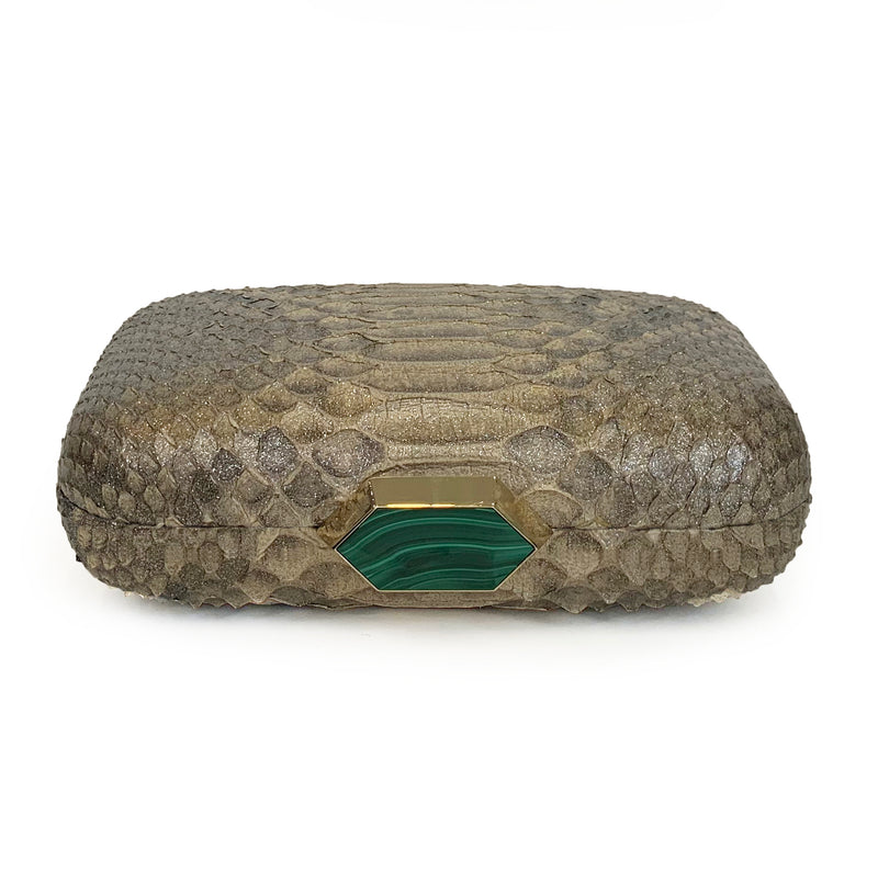 MONIKA Champagne Python Minaudiere Box Clutch