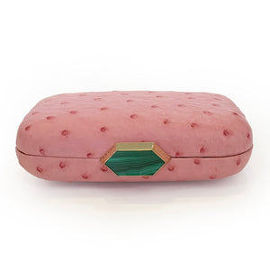MONIKA Pink Ostrich Minaudiere Box Clutch