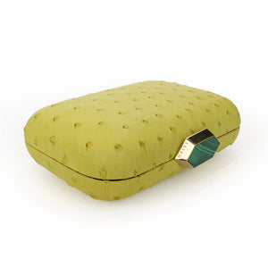 MONIKA Yellow Ostrich Minaudiere Box Clutch