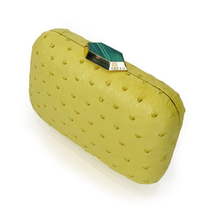 MONIKA Yellow Ostrich Minaudiere Box Clutch
