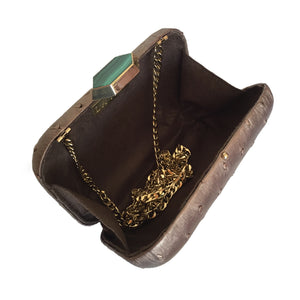 MONIKA Bronze Ostrich Minaudiere Box Clutch
