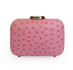 MONIKA Pink Ostrich Minaudiere Box Clutch