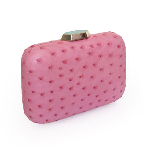 MONIKA Pink Ostrich Minaudiere Box Clutch
