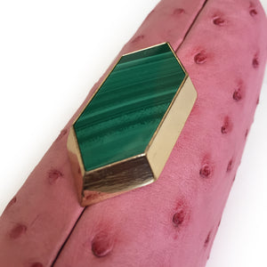 MONIKA Pink Ostrich Minaudiere Box Clutch