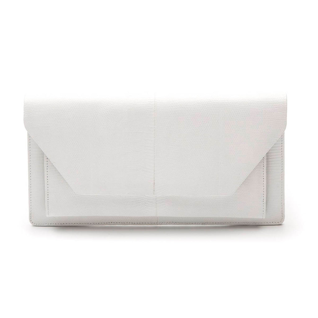 NICO White Lizard Clutch Bag by LAYKH