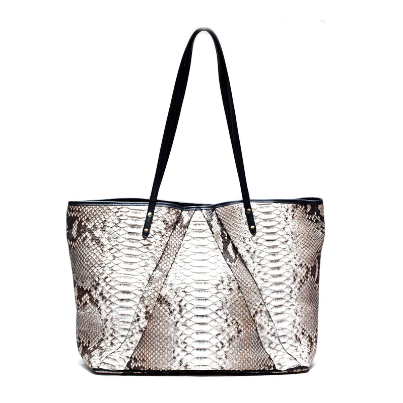 SANDRA Natural Python and Black Lambskin Shoulder Bag by LAYKH