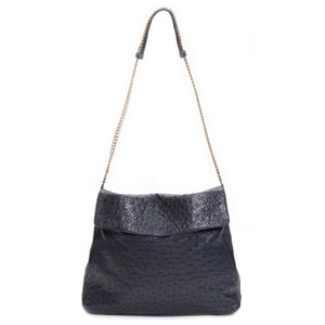 SUJ Navy Ostrich Shoulder Bag by LAYKH