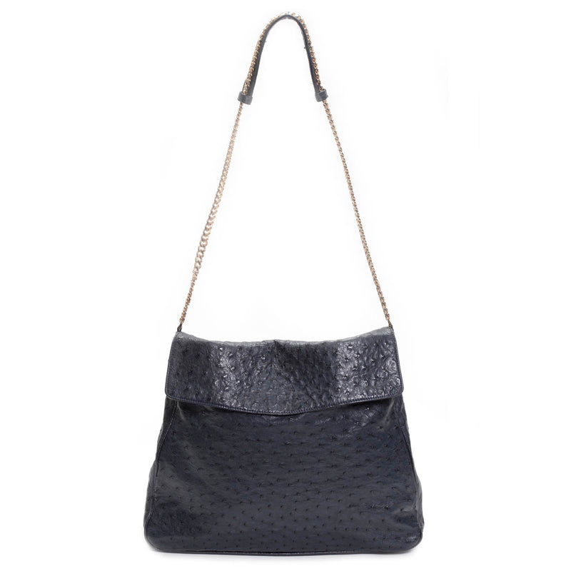 SUJ Navy Ostrich Shoulder Bag by LAYKH